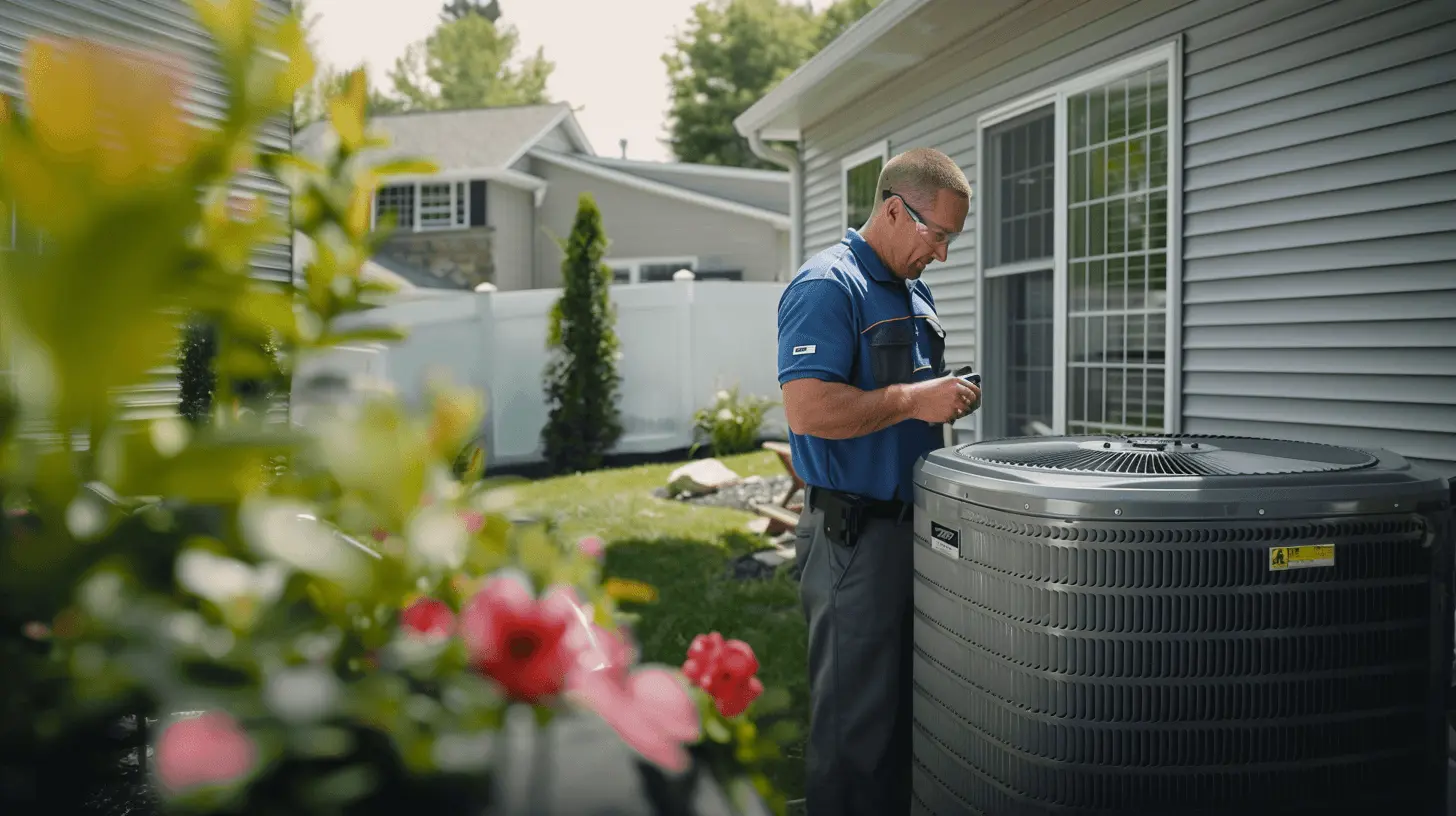 Suburban home with modern HVAC unit in the yard